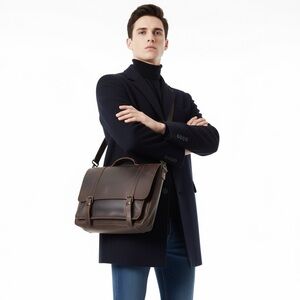 VASCHY DARK BROWN LEATHER MESSENGER BAG BRIEFCASE UNISEX